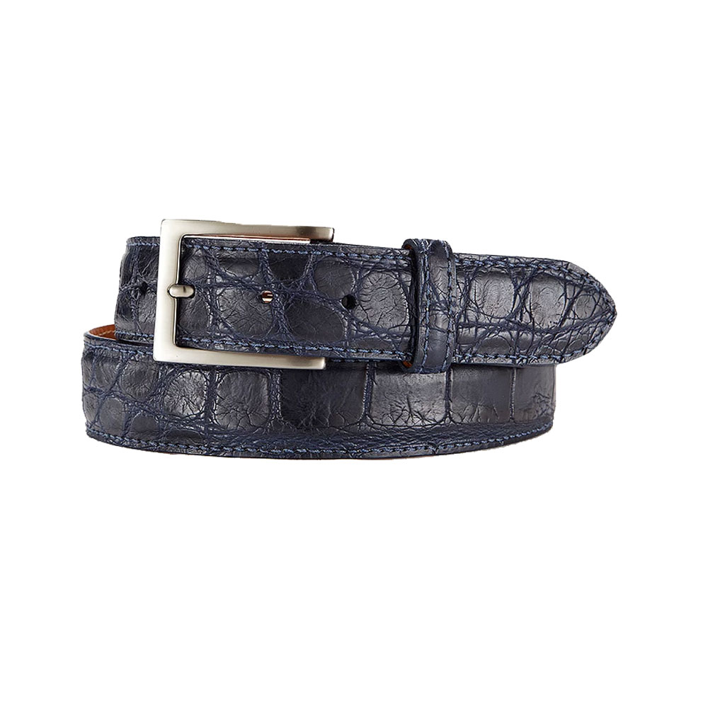American Alligator Leather Belt in Navy Blue Color - Rudy Lozano Belt Store