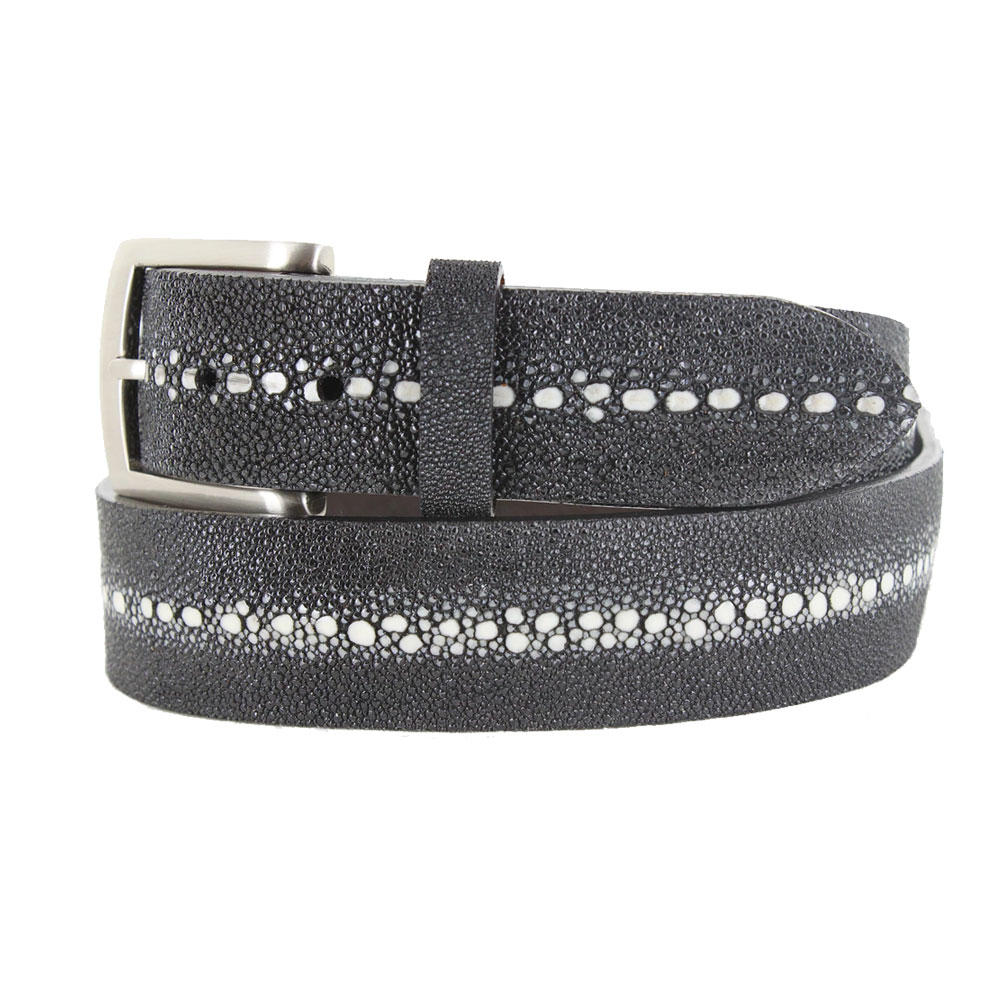 Exotic-stingray-skin-leather-belt-in-gray-color